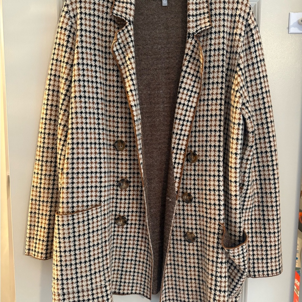 Marled Houndstooth Knit Blazer